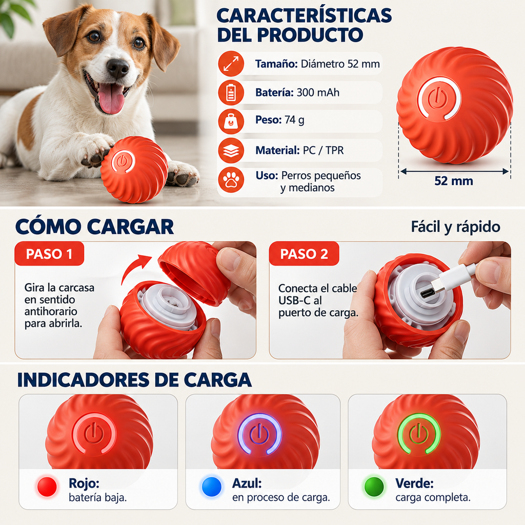 Pelota Interactiva Inteligente para Perros y Gatos