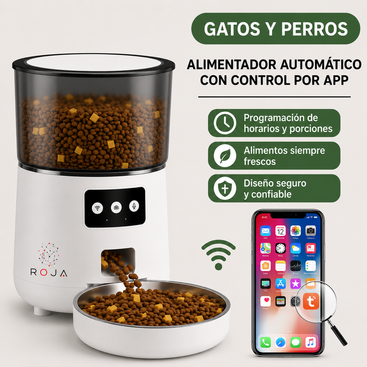 Dispensador Automático de Alimento WIFI  Smart Pet Roja